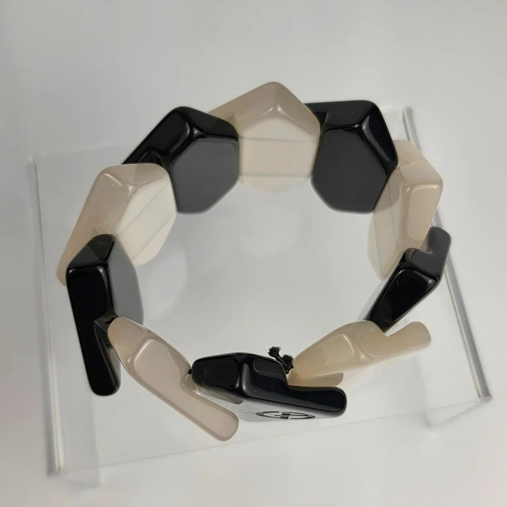 Vintage Giorgio Armani Geometric Resin Block Bracelet Logo w/Dustbag Black White
